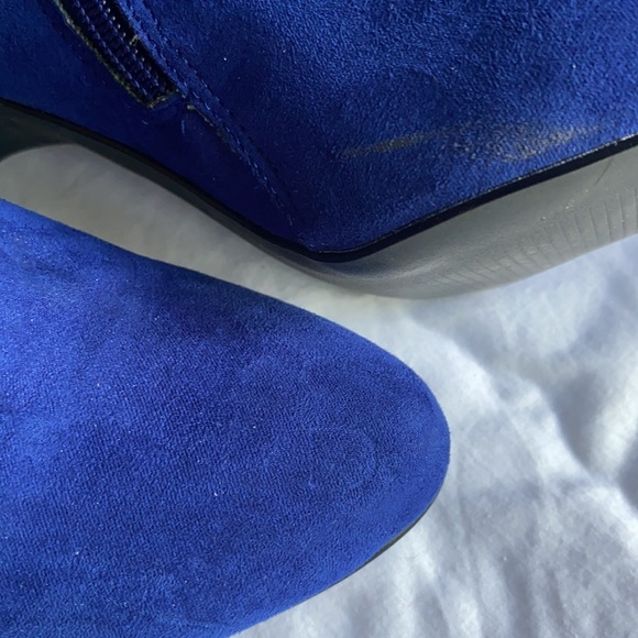 Bright Blue Faux Leather Suede Heeled Bootie - Picture 4 of 4